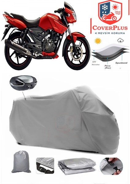 Tvs Apache Rtr 150 Arka Çanta Uyumlu (Gri) Motorsiket Brandası Motor Örtüsü Çadır Su Geçirmez Motosiklet Kılıfı Motor Brandası