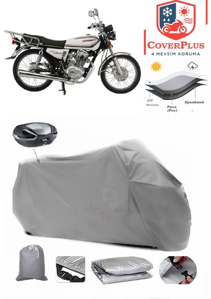 Mondial 150 Mc Arka Çanta Uyumlu (Gri) Motorsiket Brandası Motor Örtüsü Çadır Su Geçirmez Motosiklet Kılıfı Motor Brandası