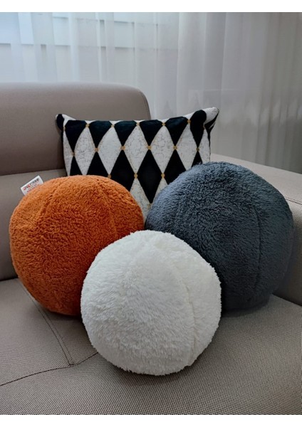 3- Lü Top Kırlent / Yastık 1 Büyük Antrasit/ Yastık 1 Büyük Kiremit / 1 Küçük Ekru ( 42CM / 25CM) modelleri