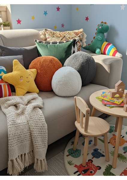 3- Lü Top Kırlent / Yastık 1 Büyük Antrasit/ Yastık 1 Büyük Kiremit / 1 Küçük Ekru ( 42CM / 25CM)