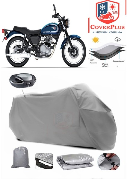 Kawasaki W 230 Arka Çanta Uyumlu (Gri) Motorsiket Brandası Motor Örtüsü Çadır Su Geçirmez Motosiklet Kılıfı Motor Brandası