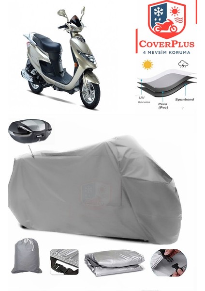 Suzuki An 125 Hk Arka Çanta Uyumlu (Gri) Motorsiket Brandası Motor Örtüsü Çadır Su Geçirmez Motosiklet Kılıfı Motor Brandası