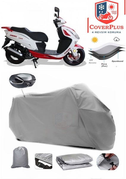 Arora Ar 150 T8-H Joker Arka Çanta Uyumlu (Gri) Motorsiket Brandası Motor Örtüsü Çadır Su Geçirmez Motosiklet Kılıfı Motor Brandası