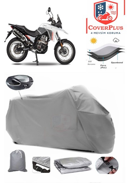 Malaguti Dune 125 Adventure Arka Çanta Uyumlu (Gri) Motorsiket Brandası Motor Örtüsü Çadır Su Geçirmez Motosiklet Kılıfı Motor Brandası