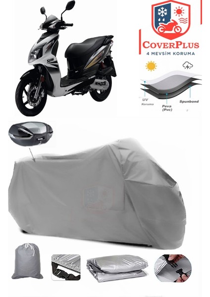 Sym Jet 4 125 Arka Çanta Uyumlu (Gri) Motorsiket Brandası Motor Örtüsü Çadır Su Geçirmez Motosiklet Kılıfı Motor Brandası