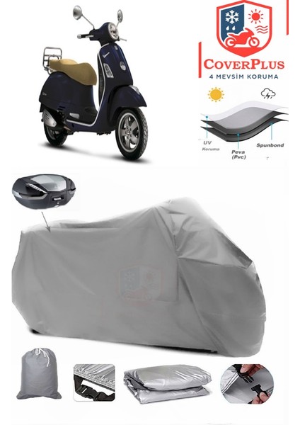 Vespa Gts 250 Abs Arka Çanta Uyumlu (Gri) Motorsiket Brandası Motor Örtüsü Çadır Su Geçirmez Motosiklet Kılıfı Motor Brandası