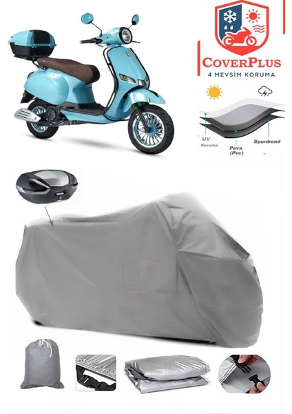 Altai Xline 125 Pro Arka Çanta Uyumlu (Gri) Motorsiket Brandası Motor Örtüsü Çadır Su Geçirmez Motosiklet Kılıfı Motor Brandası