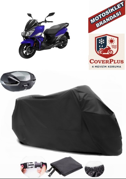 Sym Jet 14 Siyah Arka Çanta Uyumlu Motorsiket Brandası Motor Örtüsü Çadır Su Geçirmez Motosiklet Kılıfı Motor Brandası