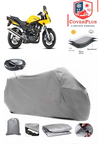 Yamaha FZS600 Arka Çanta Uyumlu (Gri) Motorsiket Brandası Motor Örtüsü Çadır Su Geçirmez Motosiklet Kılıfı Motor Brandası