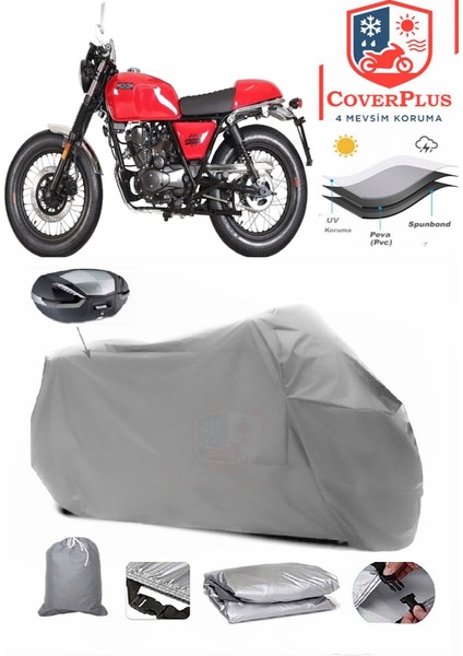 Brixton Bx 125 x Arka Çanta Uyumlu (Gri) Motorsiket Brandası Motor Örtüsü Çadır Su Geçirmez Motosiklet Kılıfı Motor Brandası