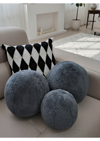 3- Lü Top Kırlent / Yastık 2 Büyük Antrasit/ 1 Küçük Antrasit( 42CM / 25CM)