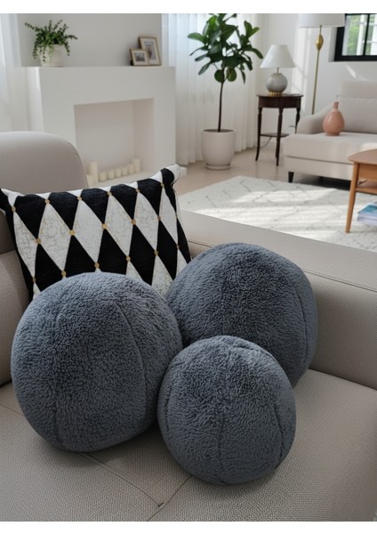 3- Lü Top Kırlent / Yastık 2 Büyük Antrasit/ 1 Küçük Antrasit( 42CM / 25CM)