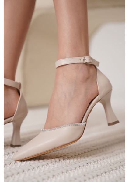 Modaserdem Darla Taşlı Kadın Bej Topuklu Ayakkabı