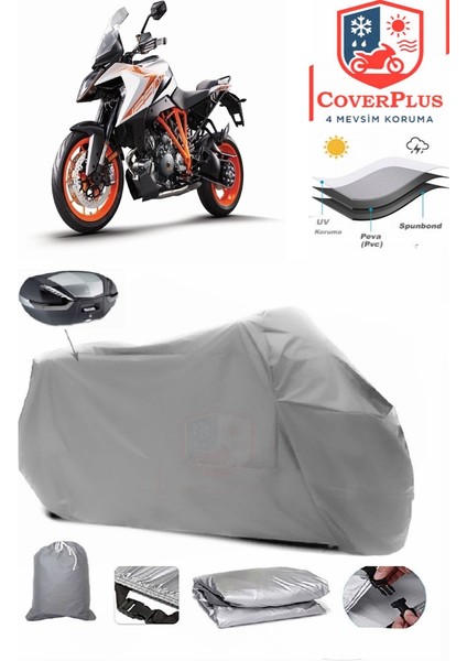 Ktm 1290 Super Duke Gt Arka Çanta Uyumlu (Gri) Motorsiket Brandası Motor Örtüsü Çadır Su Geçirmez Motosiklet Kılıfı Motor Brandası