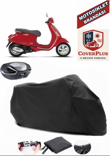 Vespa Primavera 50 Red Siyah Arka Çanta Uyumlu Motorsiket Brandası Motor Örtüsü Çadır Su Geçirmez Motosiklet Kılıfı Motor Brandası