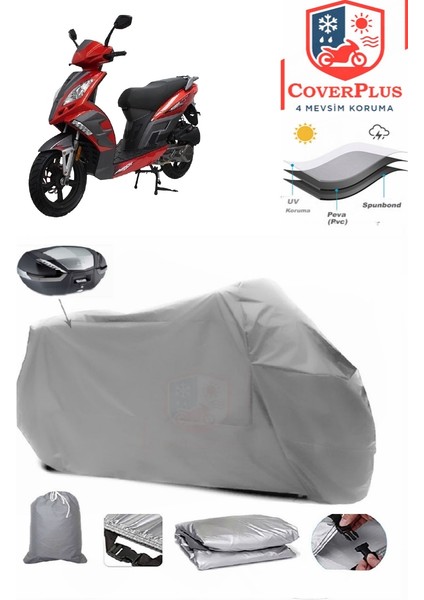 Mondial 150 Mash Arka Çanta Uyumlu (Gri) Motorsiket Brandası Motor Örtüsü Çadır Su Geçirmez Motosiklet Kılıfı Motor Brandası