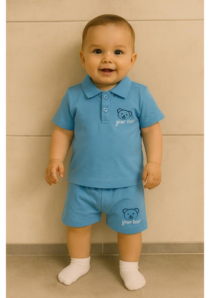 "your Bear" Nakışlı Polo Yaka Şortlu Bebek Takımı - Yazlık 2'li Set 1109M fırsatları
