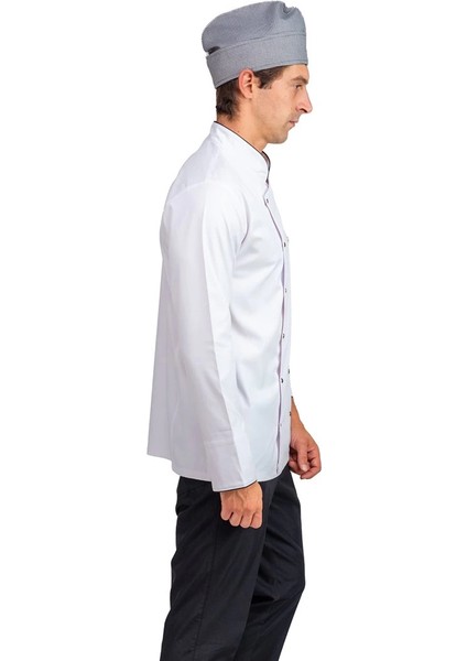 Erkek Aşçı Ceket Likralı 01 - Beyaz Siyah Biye modelleri