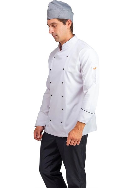 Erkek Aşçı Ceket Likralı 01 - Beyaz Siyah Biye fırsatları