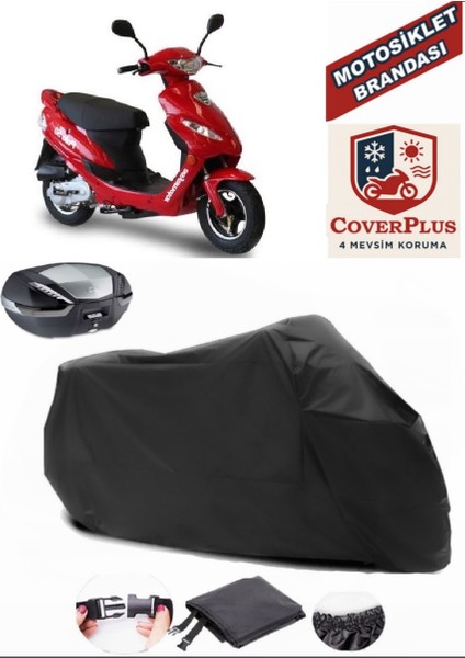 Asya Polo 50 Siyah Arka Çanta Uyumlu Motorsiket Brandası Motor Örtüsü Çadır Su Geçirmez Motosiklet Kılıfı Motor Brandası