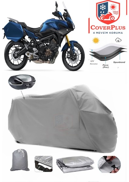 Yamaha Tracer 900 Gt Arka Çanta Uyumlu (Gri) Motorsiket Brandası Motor Örtüsü Çadır Su Geçirmez Motosiklet Kılıfı Motor Brandası