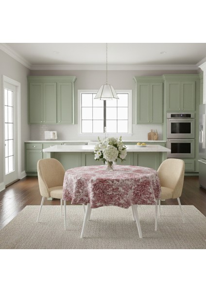 Yüksek Kaliteli Desenli Jakarlı Dokuma Kumaş Yuvarlak 160 x 160 Masa Örtüsü Bordo Ağırlıklı fiyatları