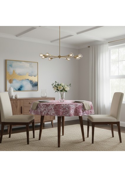 Yüksek Kaliteli Desenli Jakarlı Dokuma Kumaş Yuvarlak 160 x 160 Masa Örtüsü Bordo Ağırlıklı