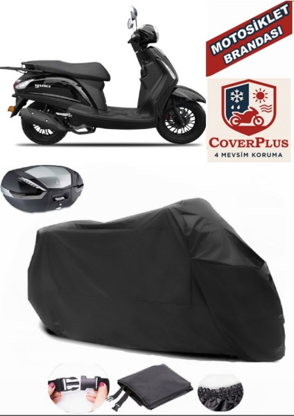 Yuki Enzo 50 Siyah Arka Çanta Uyumlu Motorsiket Brandası Motor Örtüsü Çadır Su Geçirmez Motosiklet Kılıfı Motor Brandası