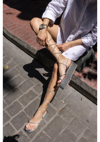 Jelgava Kadin Gumus Baglamali Platform Topuklu Sandalet indirimleri