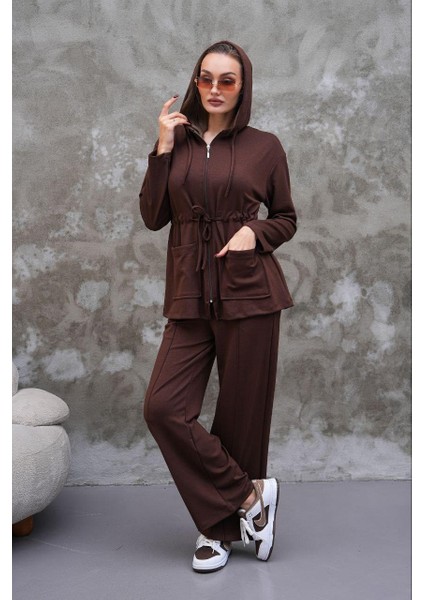 Bel Büzgülü Cep Detaylı Fermuarlı Modal Ikili Takım