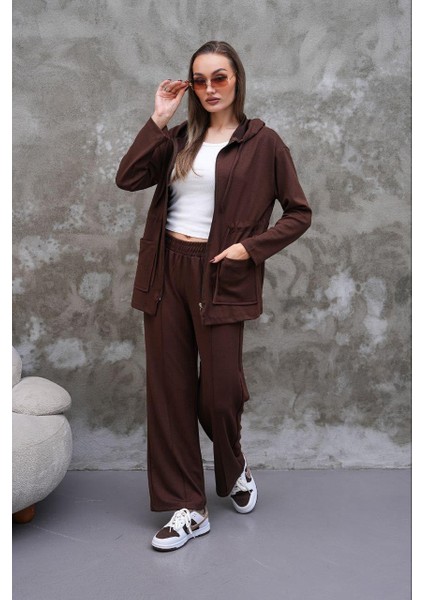 Bel Büzgülü Cep Detaylı Fermuarlı Modal Ikili Takım modelleri