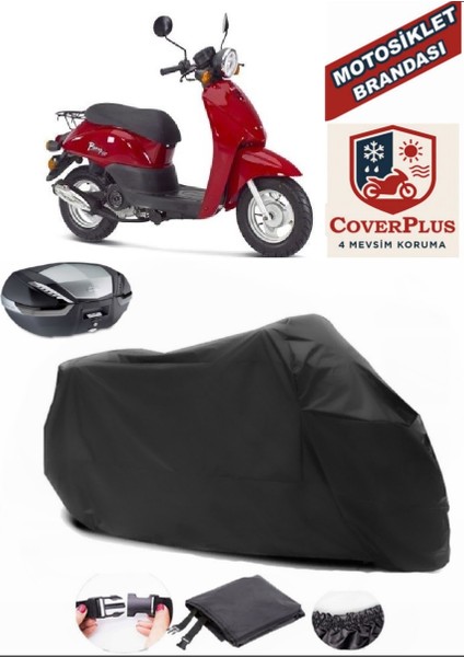 Kanuni Pony 50 Siyah Arka Çanta Uyumlu Motorsiket Brandası Motor Örtüsü Çadır Su Geçirmez Motosiklet Kılıfı Motor Brandası