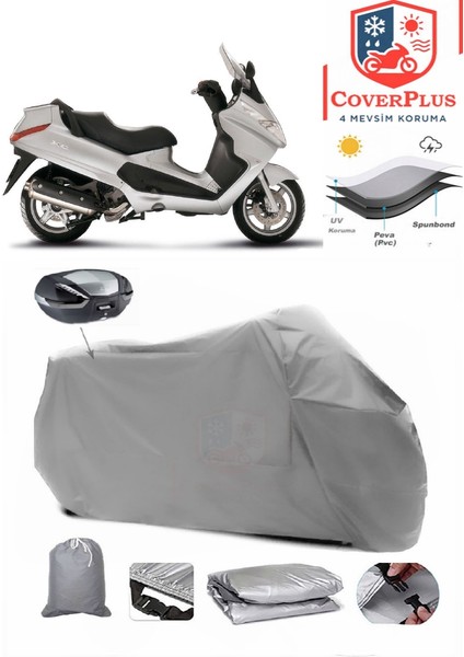 Piaggio X8 400 Ie Arka Çanta Uyumlu (Gri) Motorsiket Brandası Motor Örtüsü Çadır Su Geçirmez Motosiklet Kılıfı Motor Brandası