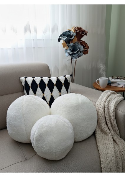 3- Lü Top Kırlent / Yastık 2 Büyük Ekru/ 1 Küçük Ekru ( 42CM / 25CM)