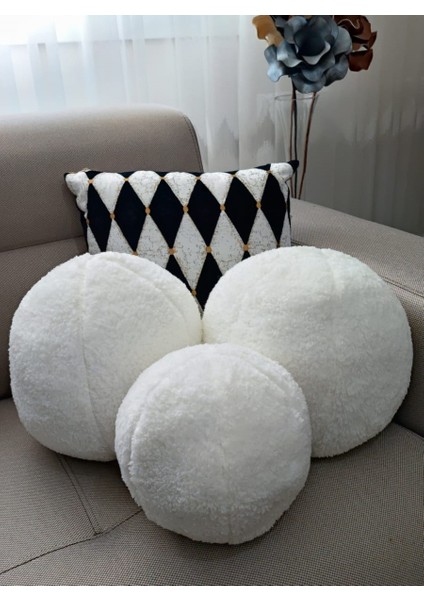 3- Lü Top Kırlent / Yastık 2 Büyük Ekru/ 1 Küçük Ekru ( 42CM / 25CM) modelleri