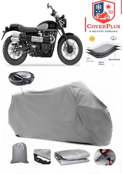 Triumph Street Scrambler Arka Çanta Uyumlu (Gri) Motorsiket Brandası Motor Örtüsü Çadır Su Geçirmez Motosiklet Kılıfı Motor Brandası