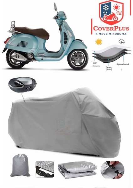 Vespa Gts 125 Abs Arka Çanta Uyumlu (Gri) Motorsiket Brandası Motor Örtüsü Çadır Su Geçirmez Motosiklet Kılıfı Motor Brandası