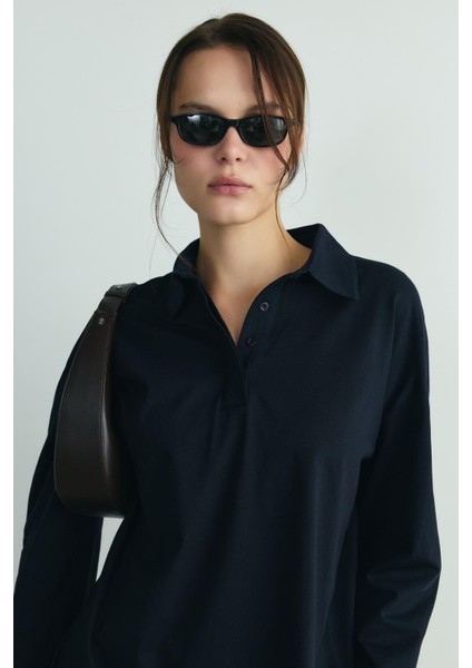 Lacivert Polo Yaka Oversize Tişört modelleri
