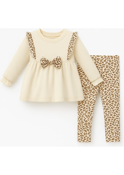 Fiyonk Detaylı Leopar Desenli Kız Çocuk Takım fiyatları