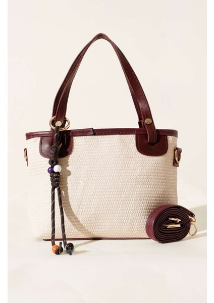 Hasır Dokulu Charm Hediyeli Kadın Omuz Çantası fiyatları