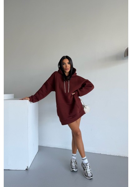 Kadın Kapüşonlu Taş Detaylı Sweatshirt Elbise fiyatları