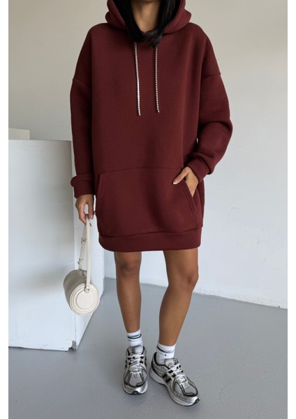 Kadın Kapüşonlu Taş Detaylı Sweatshirt Elbise fırsatları