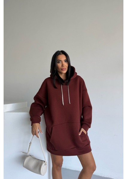 Kadın Kapüşonlu Taş Detaylı Sweatshirt Elbise indirimleri