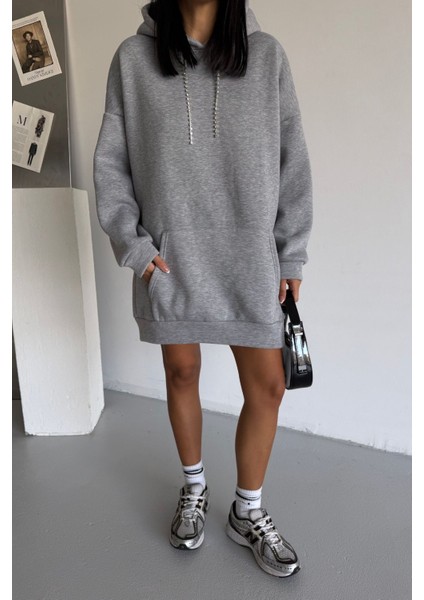 Kadın Kapüşonlu Taş Detaylı Sweatshirt Elbise fiyatları