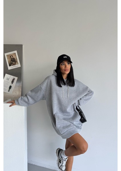 Kadın Kapüşonlu Taş Detaylı Sweatshirt Elbise fırsatları