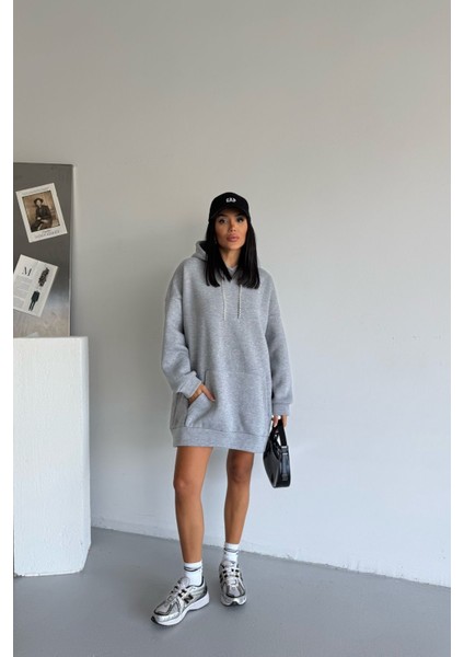Kadın Kapüşonlu Taş Detaylı Sweatshirt Elbise indirimleri