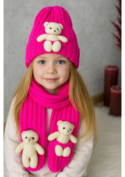 Kız Çocuk Ayıcıklı Atkı Bere Takımı 4/14 yaş indirimleri