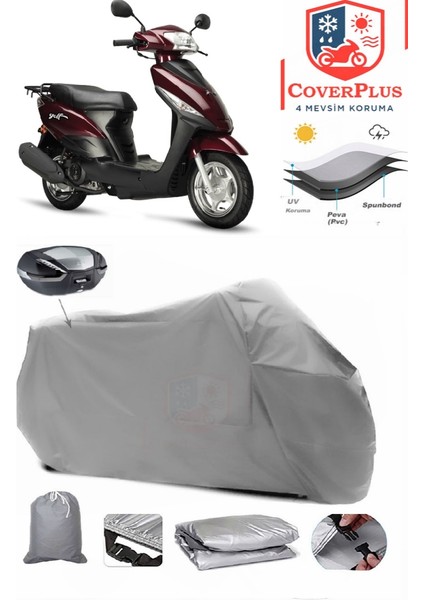 Kuba Golf 100 Arka Çanta Uyumlu (Gri) Motorsiket Brandası Motor Örtüsü Çadır Su Geçirmez Motosiklet Kılıfı Motor Brandası