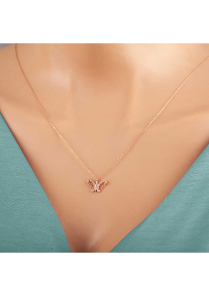 925 Ayar Gümüş Rose Kelebek Kadın Gümüş Kolye fırsatları