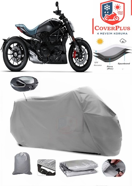 Ducati Diavel Xdiavel Nera Arka Çanta Uyumlu (Gri) Motorsiket Brandası Motor Örtüsü Çadır Su Geçirmez Motosiklet Kılıfı Motor Brandası